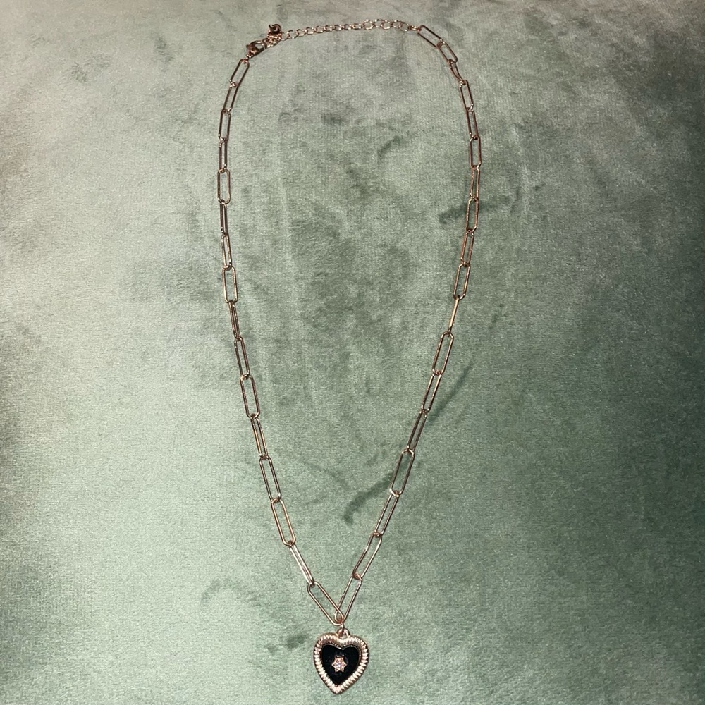 Forever 21 Gold Heart Necklace with Black Center